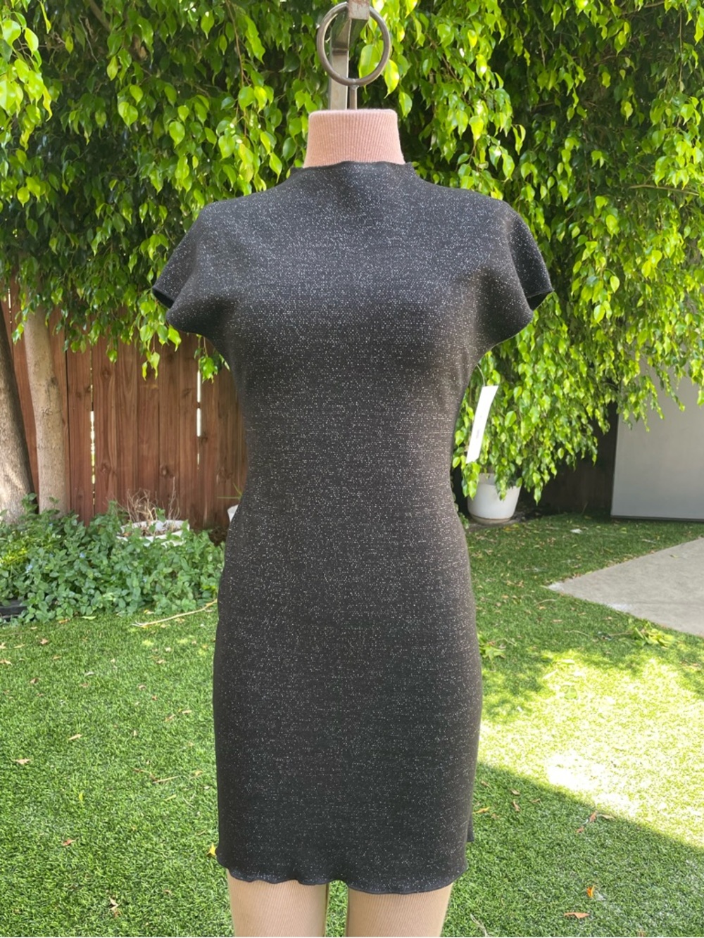 Zara Black Sparkle Metallic Lurex Body Con Mini Sheath Dress